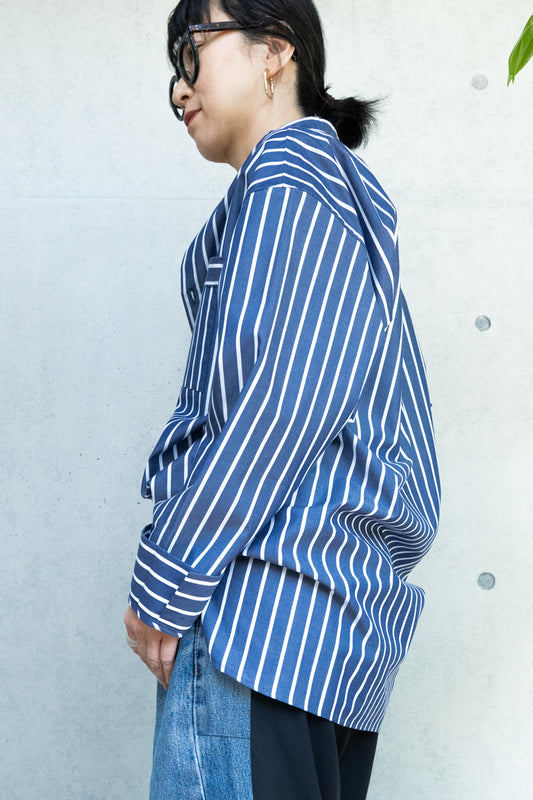 his shirt-navy stripe