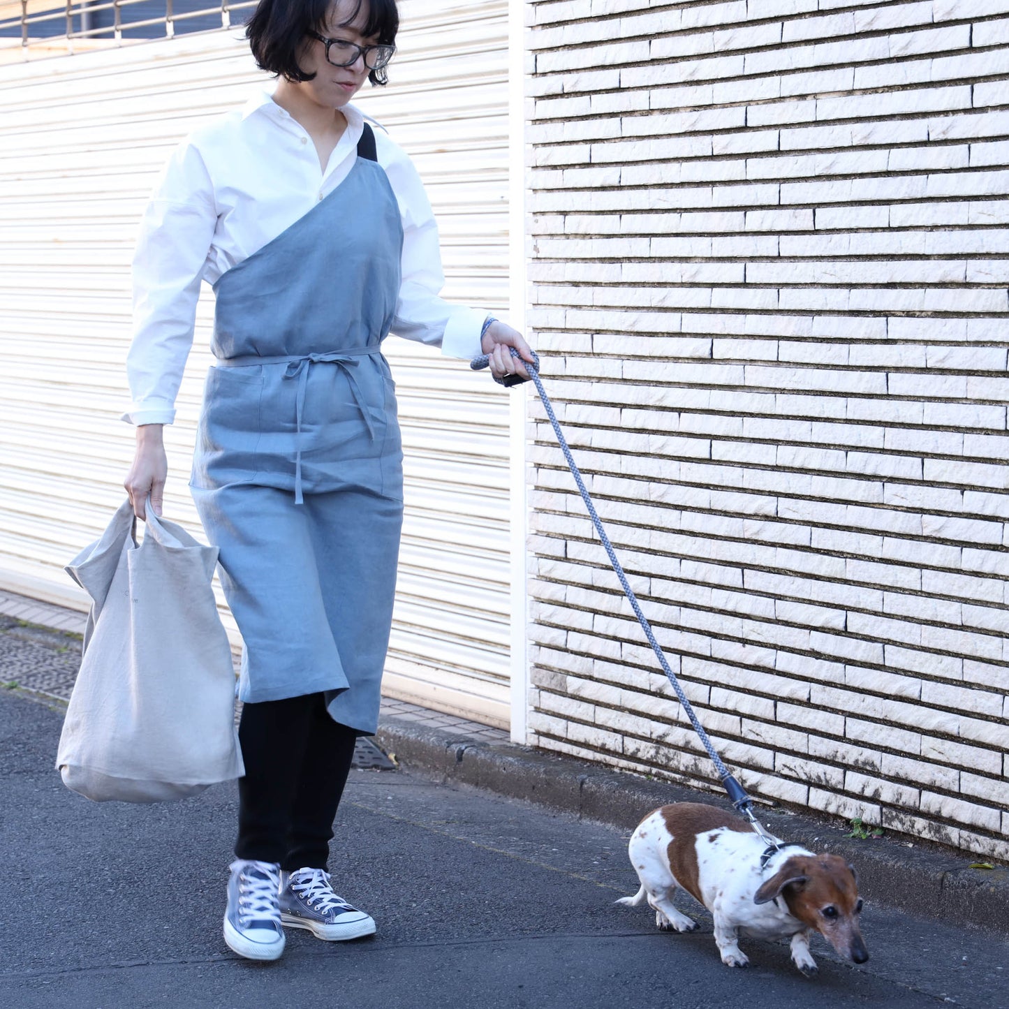 one mile apron-linen blue