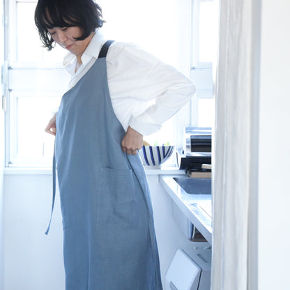 one mile apron-linen blue