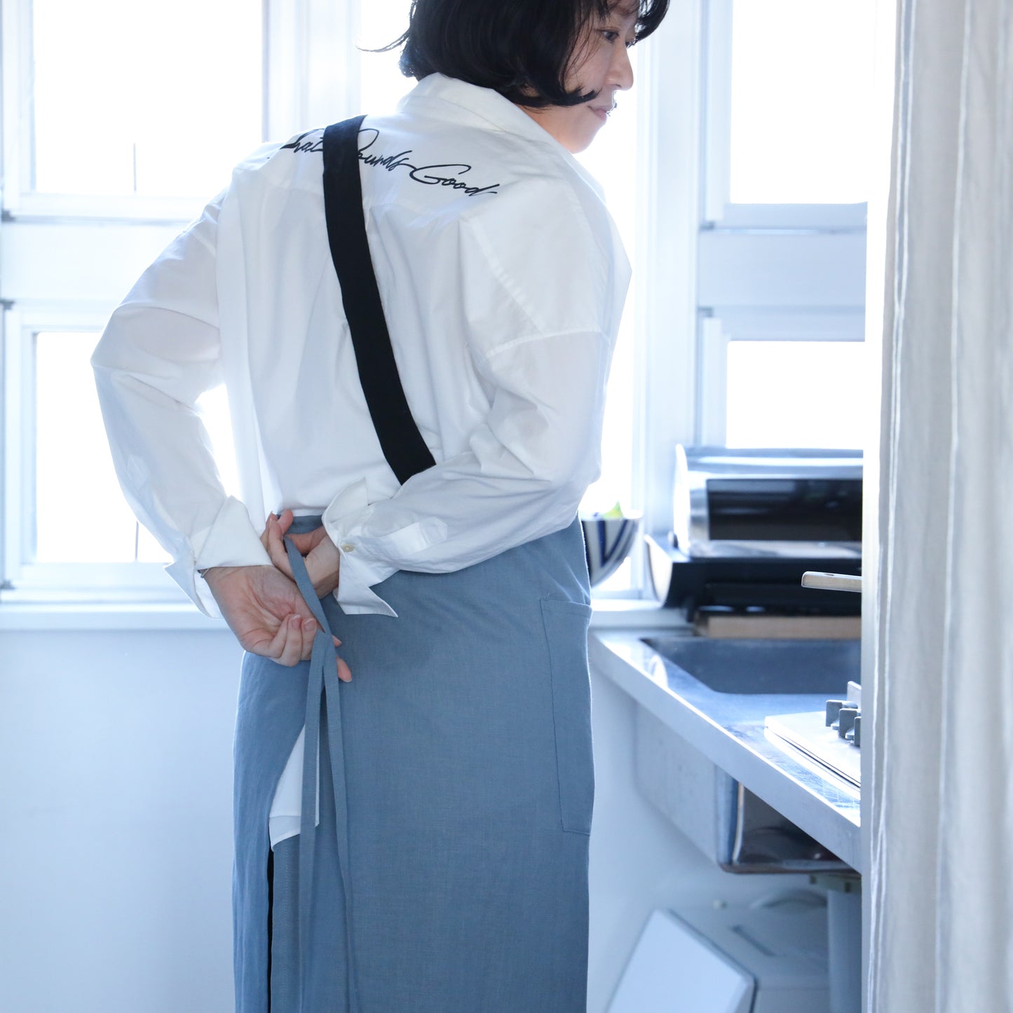 one mile apron-linen blue