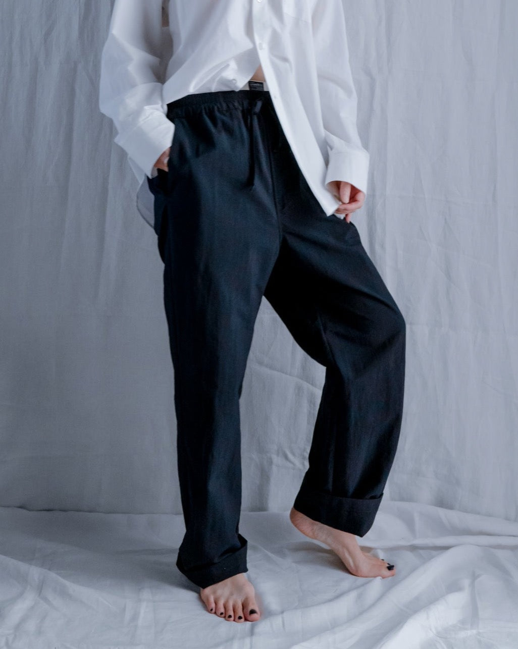 his pants-navy blue